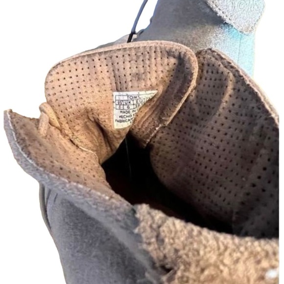 Toms Tan Block Heel Ankle Bootie Boots Size 8 ties Vegan Suede Heeled Beige - Picture 8 of 9